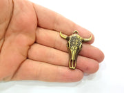 2 Ox Head Skull Pendant Antique Bronze Plated Pendant (41x35mm) G9341