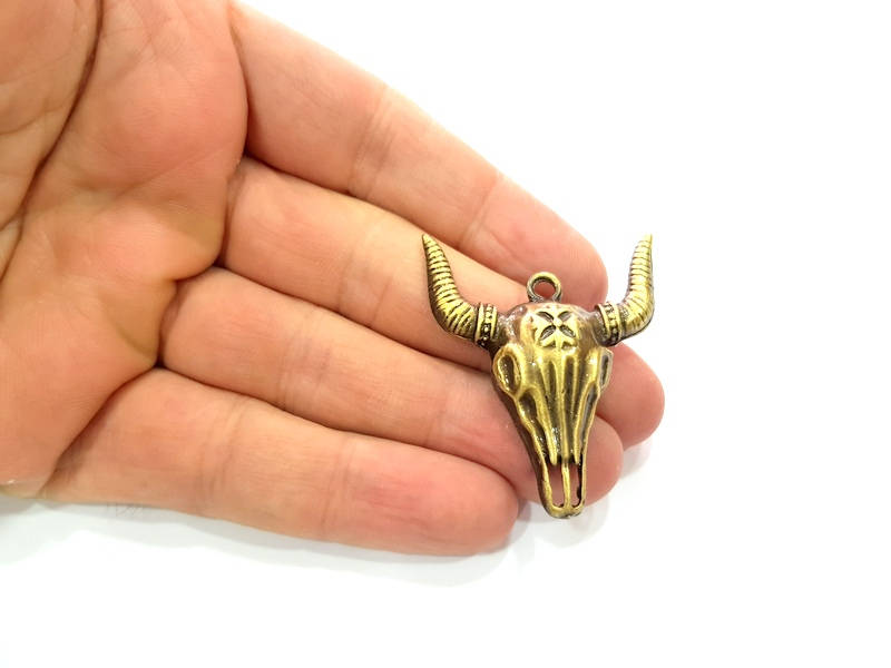 Ox Head Skull Pendant Antique Bronze Plated Pendant (46x37mm) G9342