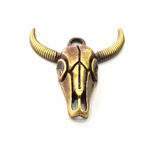 6 Goat Head Skull Charm Antique Bronze Plated Pendant (30x17mm) G9347