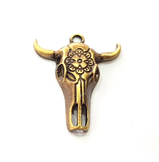 4 Ox Head Skull Pendant Antique Bronze Plated Pendant (32x27mm) G9349