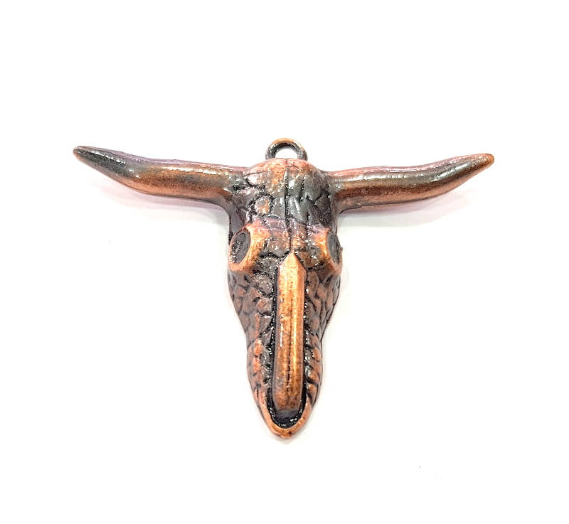 Copper Ox Head Skull Pendant Antique Copper Plated Pendant (61x47mm)  G9350
