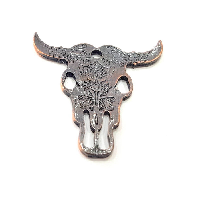 Ox Head Skull Pendant  Antique Copper Plated Pendant (48x47mm)  G9357