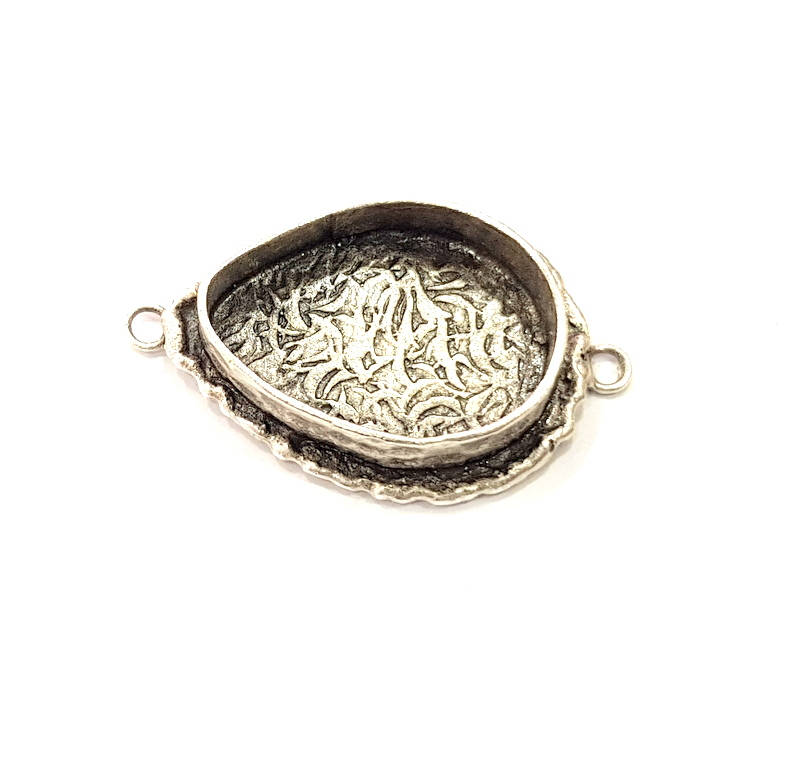 Silver Pendant Blank Connector Mosaic Base Blank inlay Blank Necklace Blank Resin Blank Antique Silver Plated Brass ( 25x18mm blank )  G9380