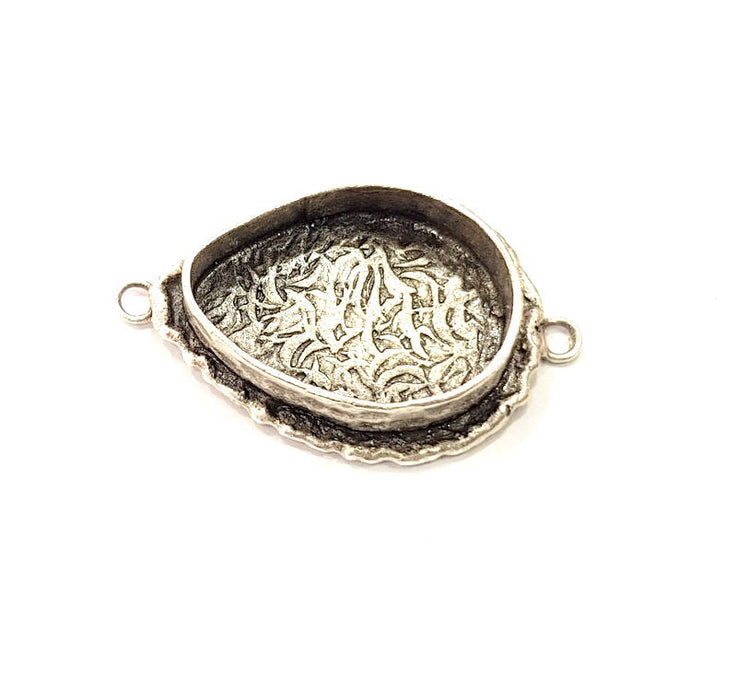 Silver Pendant Blank Connector Mosaic Base Blank inlay Blank Necklace Blank Resin Blank Antique Silver Plated Brass ( 25x18mm blank )  G9380