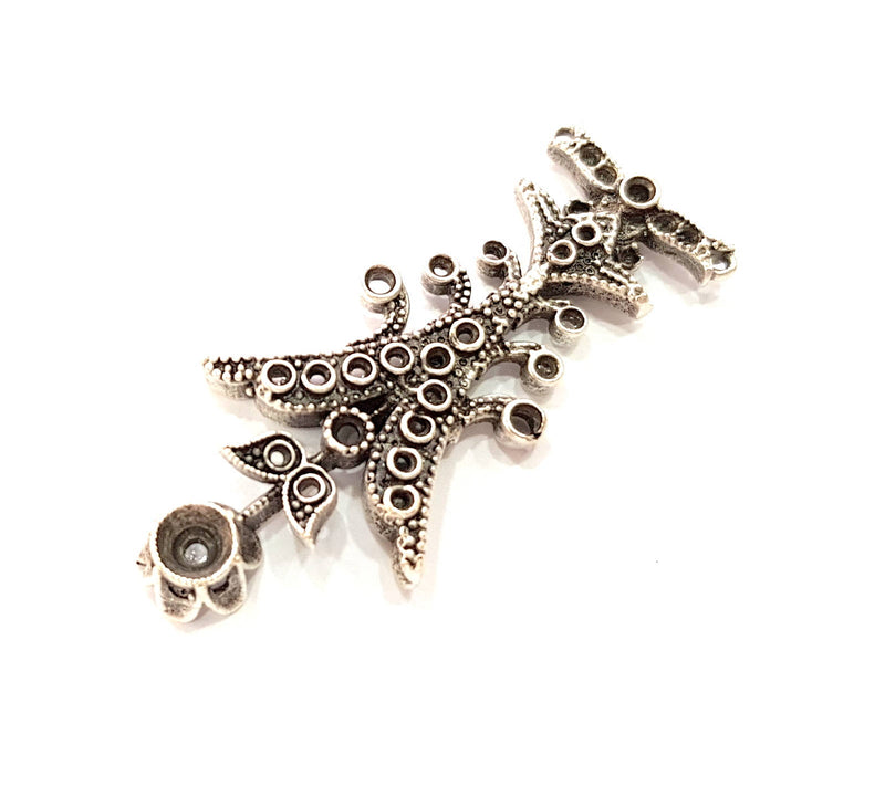 Silver Pendant Blank Bezel Base Setting Necklace Blank Mountings Antique Silver Plated Brass (48x21 mm ) G8602