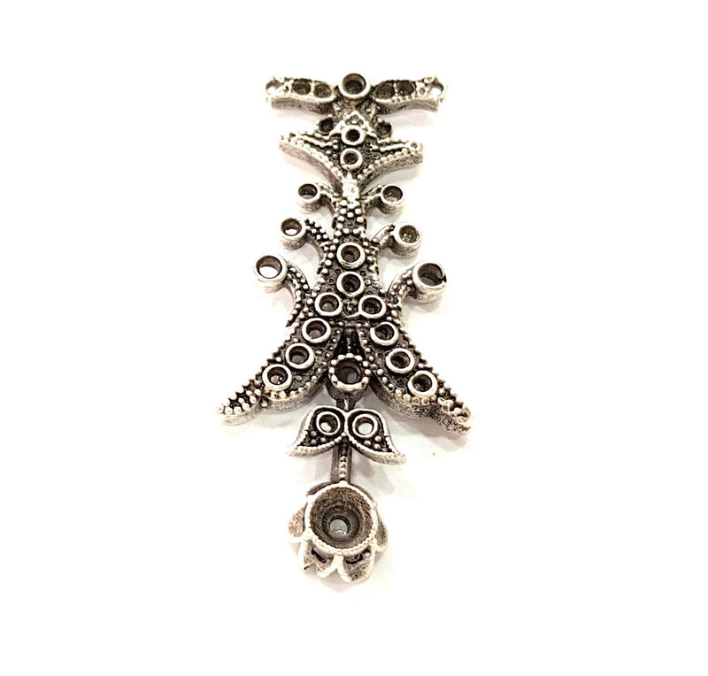 Silver Pendant Blank Bezel Base Setting Necklace Blank Mountings Antique Silver Plated Brass (48x21 mm ) G8602