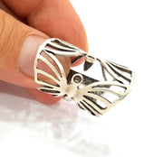 Silver Ring Blank Base Bezel Settings Cabochon Base Mountings Adjustable (2mm Blank) , Antique Silver Plated Brass G8603