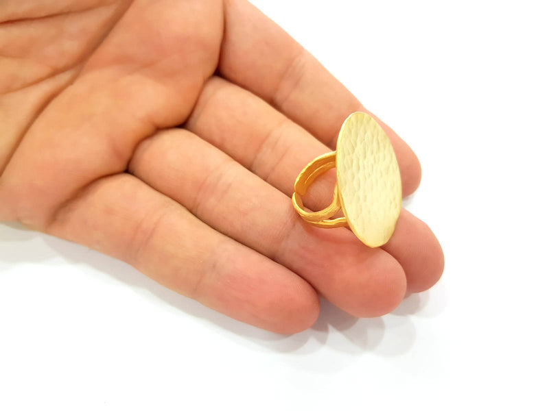 Gold Ring Blank Ring Settings Ring Bezel Base Cabochon Mountings Adjustable  (30mm blank ) Gold Plated Brass G8608