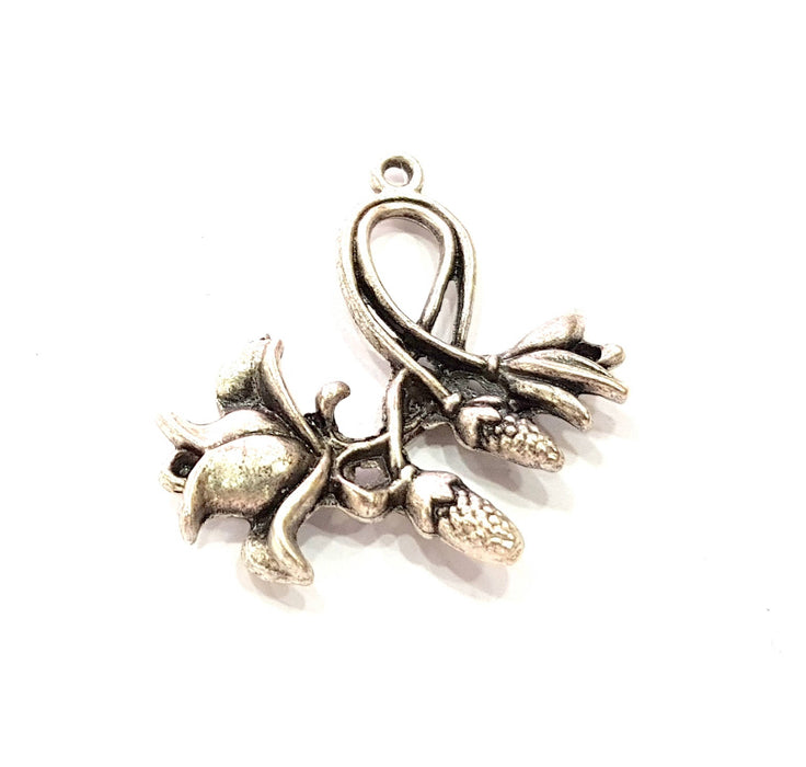 5 Silver Flower Charms Antique Silver Plated Charms (30x30mm) G8613