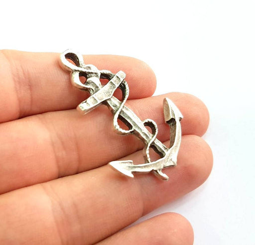 2 Anchor Pendant Antique Silver Plated Pendants (47x31mm)  G8639