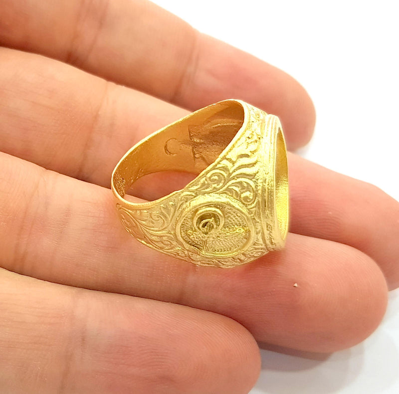 Gold Ring Blank inlay Ring Settings Mosaic Ring Bezel Base Cabochon Mountings (16mm blank ) Gold Plated Brass G8641