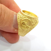 Gold Ring Blank inlay Ring Settings Mosaic Ring Bezel Base Cabochon Mountings (16mm blank ) Gold Plated Brass G8641