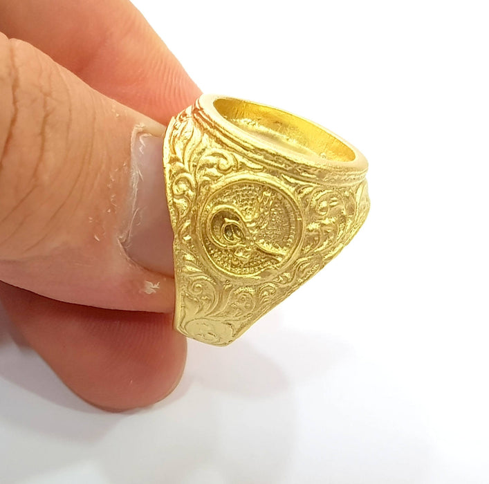 Gold Ring Blank inlay Ring Settings Mosaic Ring Bezel Base Cabochon Mountings (16mm blank ) Gold Plated Brass G8641