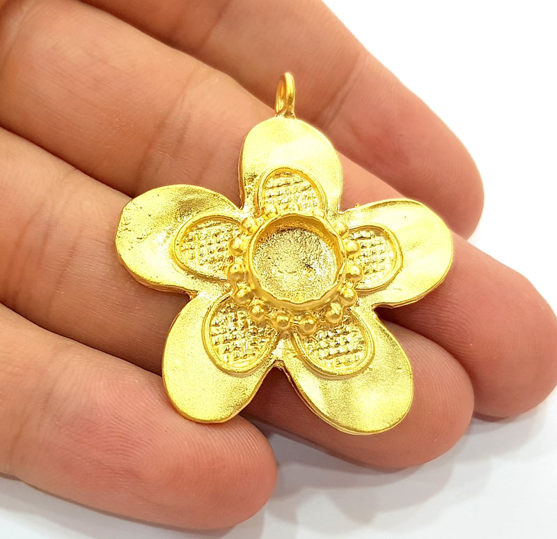 Gold Pendant Blank Mosaic Base inlay Blank Necklace Blank Resin Blank Mountings Gold Plated Brass ( 44x40mm blank ) G8643