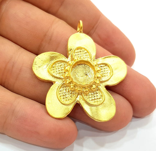 Gold Pendant Blank Mosaic Base inlay Blank Necklace Blank Resin Blank Mountings Gold Plated Brass ( 44x40mm blank ) G8643