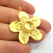 Gold Pendant Blank Mosaic Base inlay Blank Necklace Blank Resin Blank Mountings Gold Plated Brass ( 44x40mm blank ) G8643