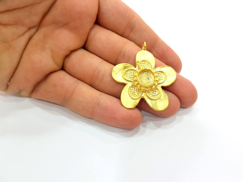 Gold Pendant Blank Mosaic Base inlay Blank Necklace Blank Resin Blank Mountings Gold Plated Brass ( 44x40mm blank ) G8643