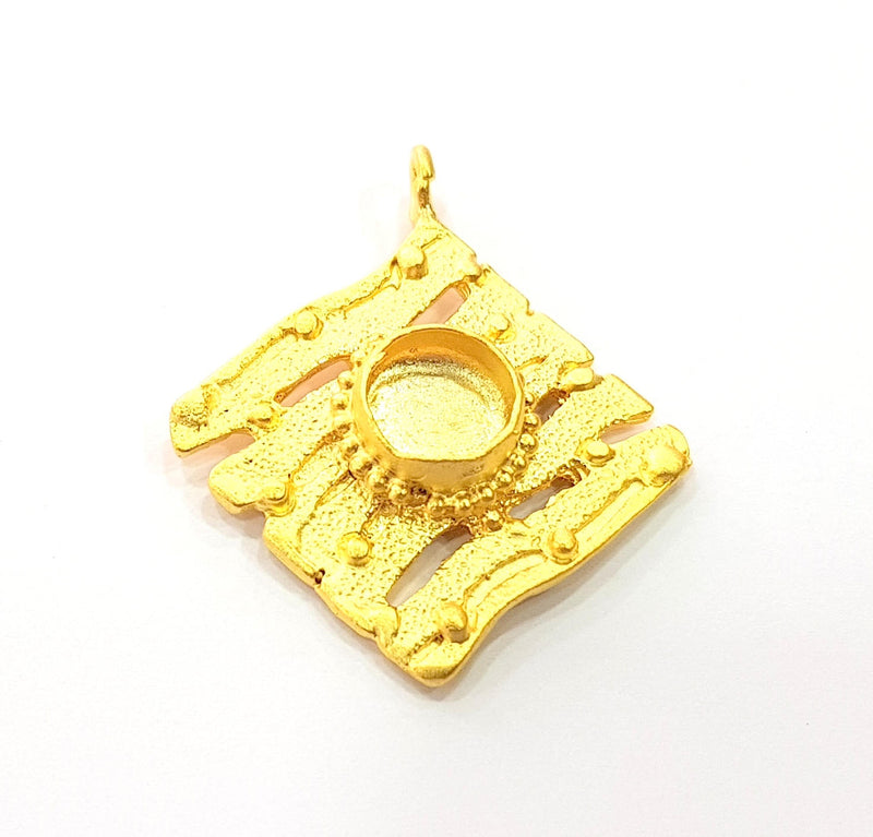 Gold Pendant Blank Mosaic Base inlay Blank Necklace Blank Resin Blank Mountings Gold Plated Brass ( 42x34mm blank ) G8645