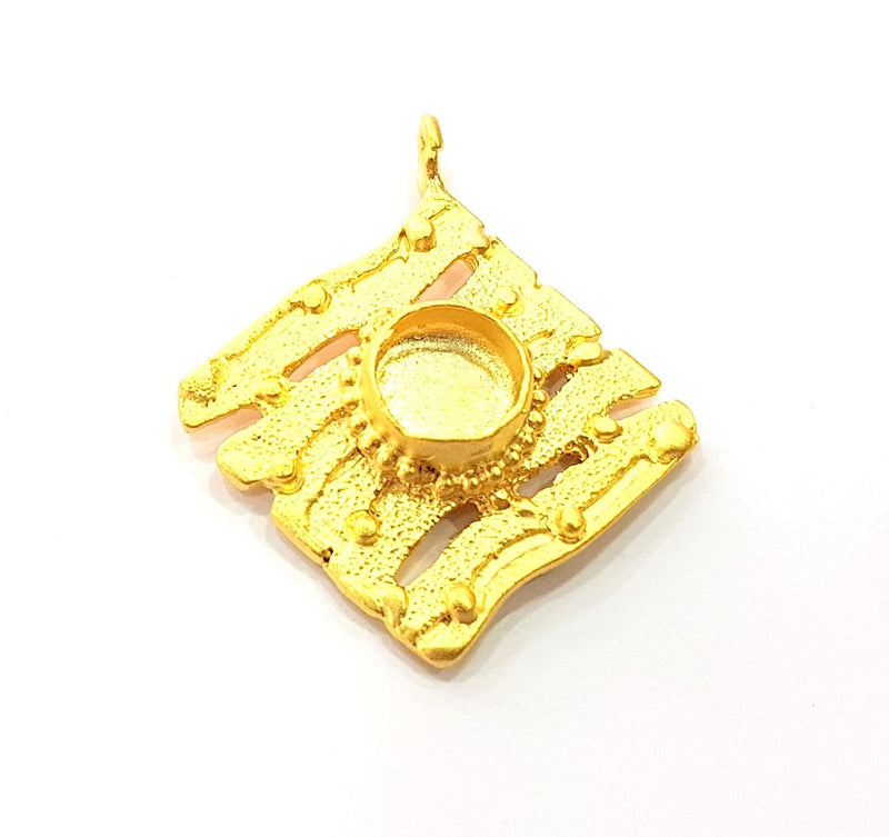 Gold Pendant Blank Mosaic Base inlay Blank Necklace Blank Resin Blank Mountings Gold Plated Brass ( 42x34mm blank ) G8645