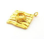 Gold Pendant Blank Mosaic Base inlay Blank Necklace Blank Resin Blank Mountings Gold Plated Brass ( 42x34mm blank ) G8645