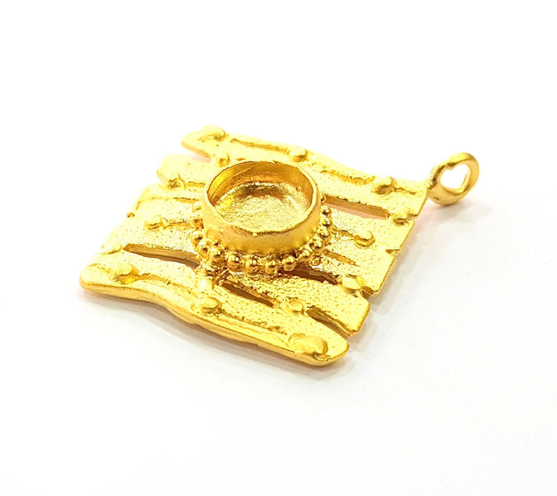 Gold Pendant Blank Mosaic Base inlay Blank Necklace Blank Resin Blank Mountings Gold Plated Brass ( 42x34mm blank ) G8645