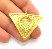 Gold Pendant Blank Mosaic Base Blank inlay Blank Necklace Blank Resin Blank Mountings Gold Plated Brass ( 42x38mm blank ) G8646