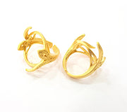Gold Ring Blank Ring Settings Ring Bezel Base Cabochon Mountings Adjustable  (25x18mm blank ) Gold Plated Brass G8642