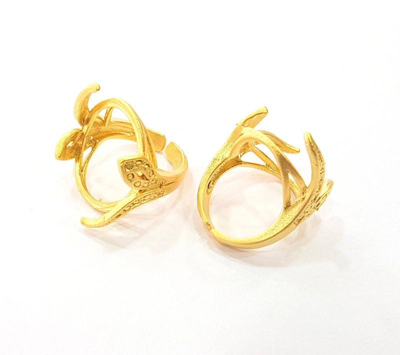 Gold Ring Blank Ring Settings Ring Bezel Base Cabochon Mountings Adjustable  (25x18mm blank ) Gold Plated Brass G8642