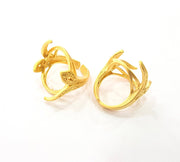 Gold Ring Blank Ring Settings Ring Bezel Base Cabochon Mountings Adjustable  (25x18mm blank ) Gold Plated Brass G8642
