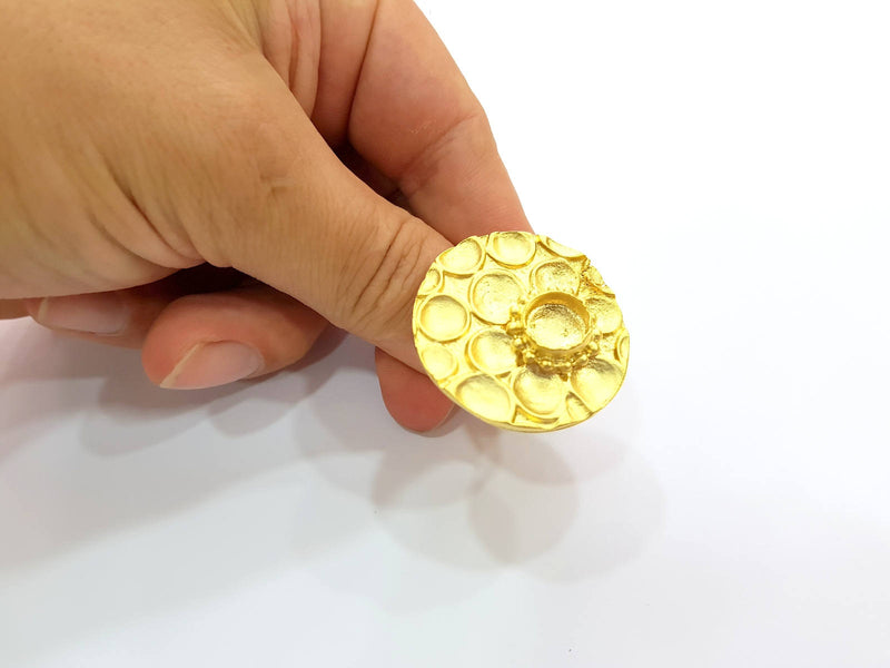 Gold Ring Blank inlay Ring Settings Mosaic Ring Bezel Base Cabochon Mountings Adjustable (10mm blank ) Gold Plated Brass G8648