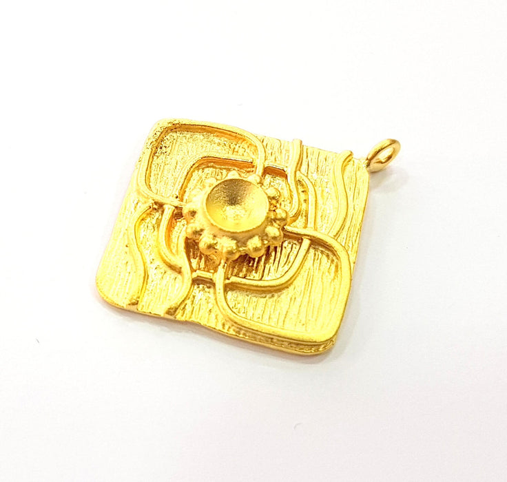 Gold Pendant Blank Mosaic Base Blank inlay Blank Necklace Blank Resin Blank Mountings Gold Plated Brass ( 43x37mm blank ) G8649