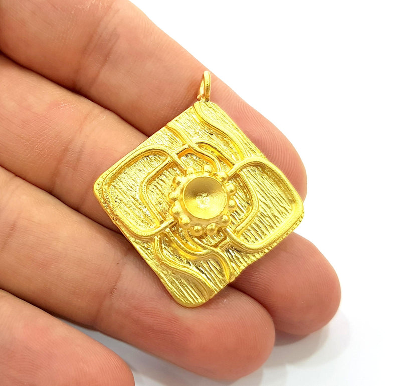 Gold Pendant Blank Mosaic Base Blank inlay Blank Necklace Blank Resin Blank Mountings Gold Plated Brass ( 43x37mm blank ) G8649