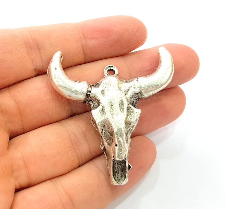 50 Pcs Ox Head Skull Pendant Silver Pendant Antique Silver Plated Pendant (44x42mm) G8651