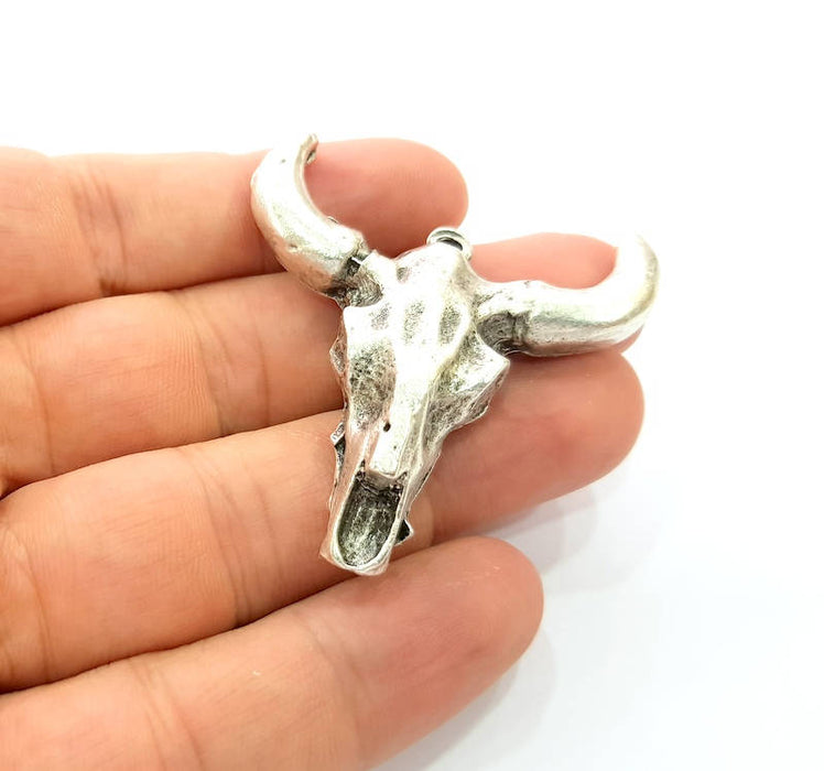 50 Pcs Ox Head Skull Pendant Silver Pendant Antique Silver Plated Pendant (44x42mm) G8651