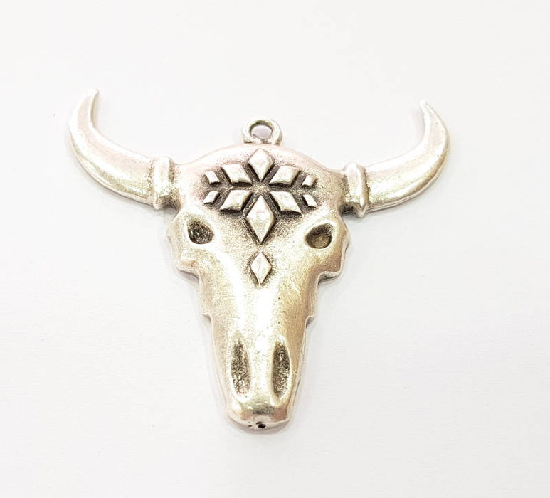 Ox Head Skull Pendant Silver Pendant Antique Silver Plated Pendant (52x50mm) G8652