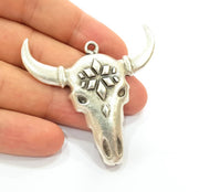 Ox Head Skull Pendant Silver Pendant Antique Silver Plated Pendant (52x50mm) G8652