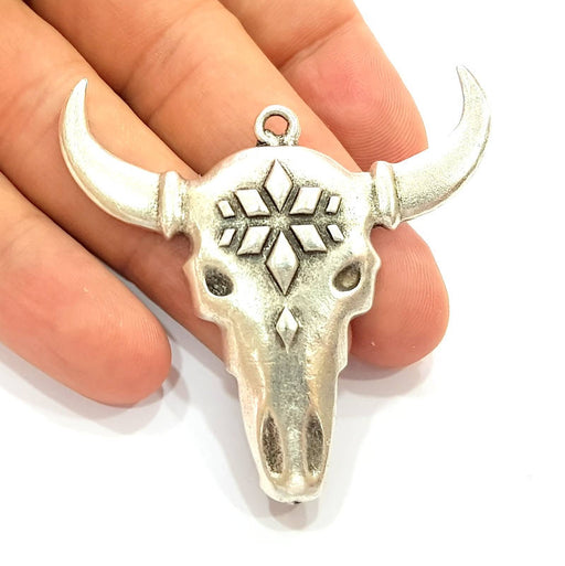 Ox Head Skull Pendant Silver Pendant Antique Silver Plated Pendant (52x50mm) G8652