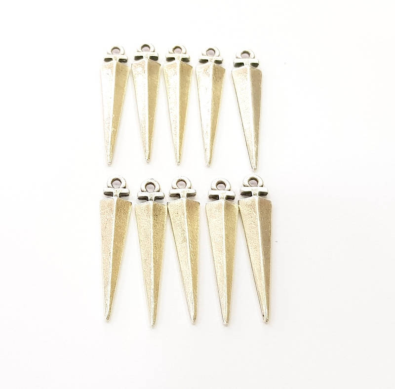 10 Silver Charms Antique Silver Plated Charms (29x6mm) G8653