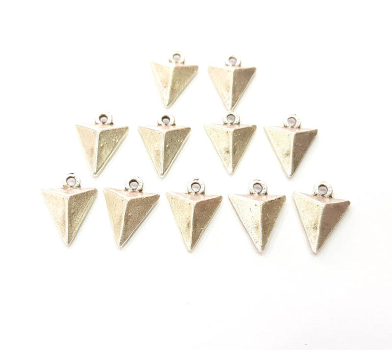 10 Silver Triangle Charms Antique Silver Plated Charms (16x11mm) G8654