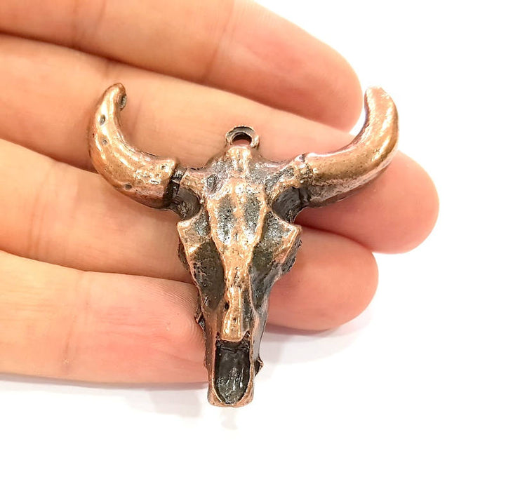 Ox Head Skull Pendant  Antique Copper Plated Pendant (44x42mm)  G10797