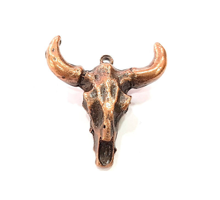 Ox Head Skull Pendant  Antique Copper Plated Pendant (44x42mm)  G10797