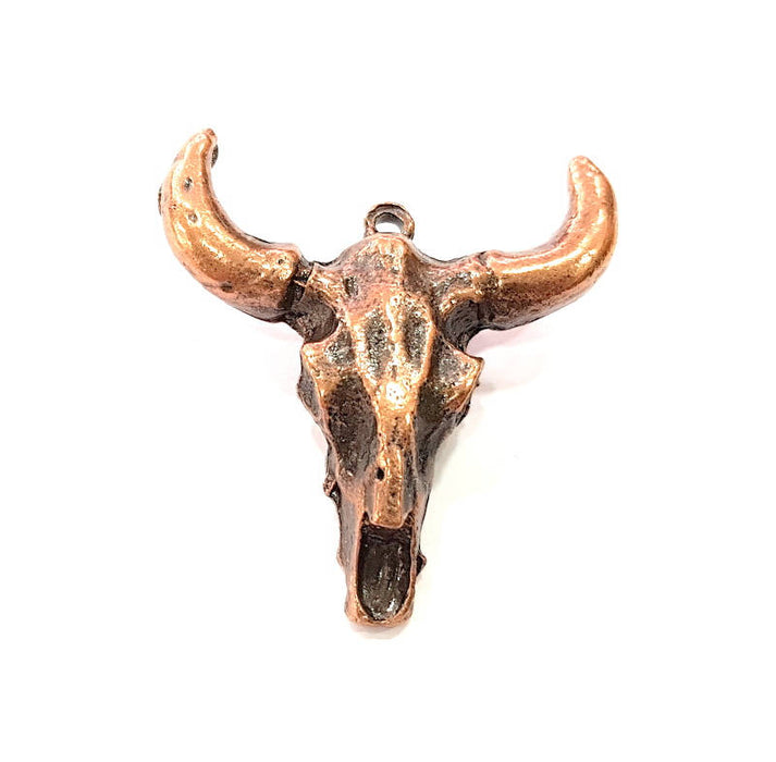 Ox Head Skull Pendant  Antique Copper Plated Pendant (44x42mm)  G10797