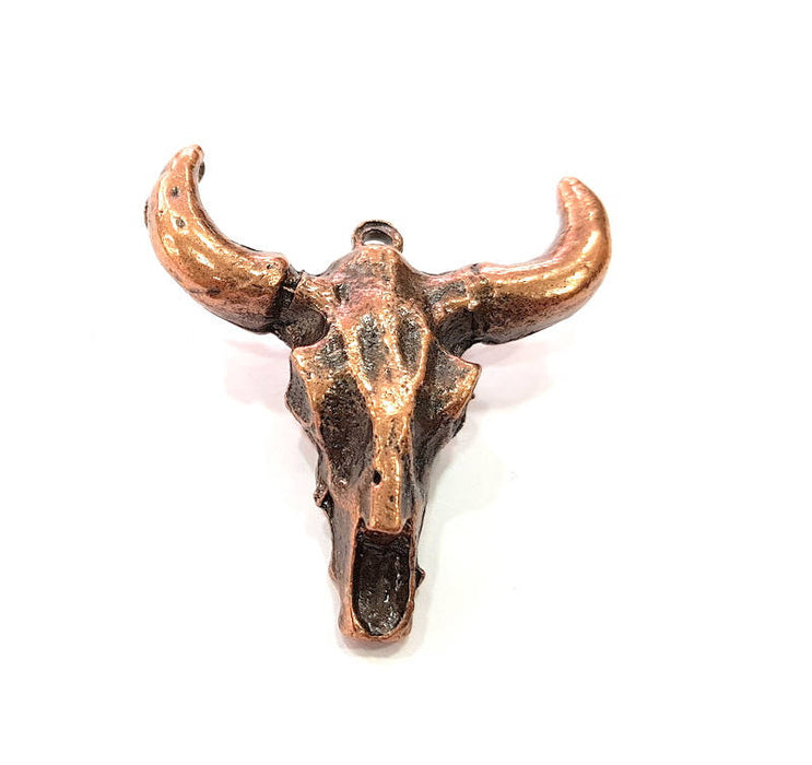 Ox Head Skull Pendant  Antique Copper Plated Pendant (44x42mm)  G10797