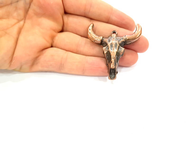 Ox Head Skull Pendant  Antique Copper Plated Pendant (44x42mm)  G10797