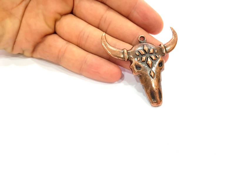 Ox Head Skull Pendant  Antique Copper Plated Pendant (52x50mm)  G8659