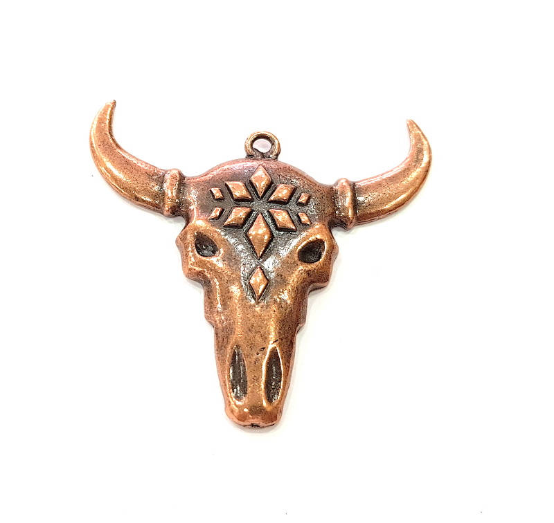 Ox Head Skull Pendant  Antique Copper Plated Pendant (52x50mm)  G8659