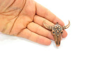 Ox Head Skull Pendant  Antique Copper Plated Pendant (52x50mm)  G8659