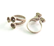 Silver Ring Blank Base Bezel Settings Cabochon Base Mountings Adjustable (6mm Blank) , Antique Silver Plated Brass G8694