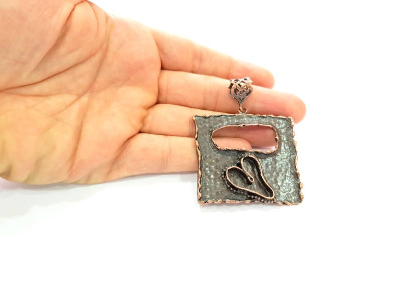 Antique Copper Pendant Blank Mosaic Base Blank inlay Blank Necklace Blank Resin Blank Mountings Antique Copper Plated Brass (52x47mm) G8703