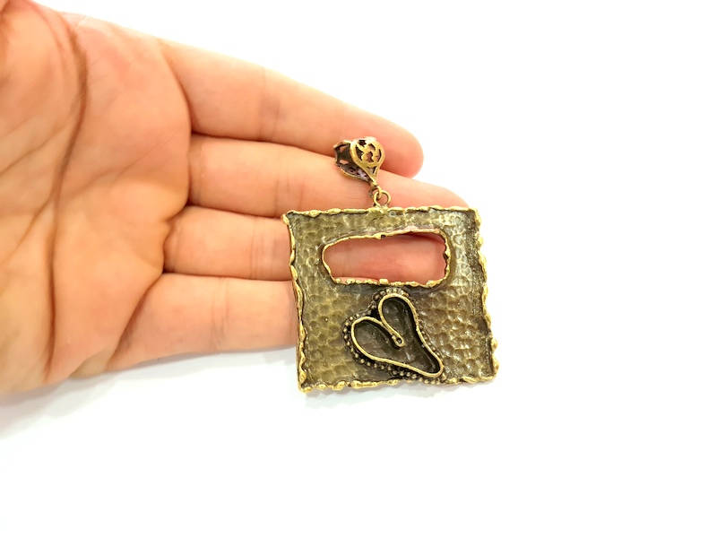 Antique Bronze Pendant Blank inlay Blank Mosaic Blank Resin Blank Bezel Base Setting Mountings Antique Bronze Plated Brass ( 52x51mm ) G8710